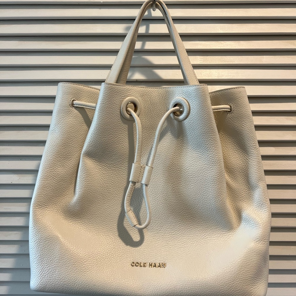 Cole Haan Cream Leather Bucket Tote Bag